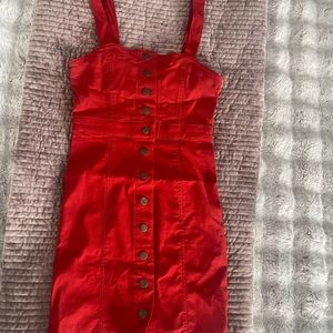 Red button front dress
